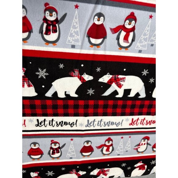 Winter Comfort Flannel Fabric 1/2 yard x 44" Polar Bears & Penguins by Greta Lyn - Picture 1 of 5